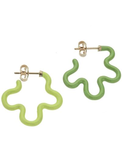 Bea Bongiasca 2 Tone Asymmetrical Flower Power Earrings In Lime And Green - Blue