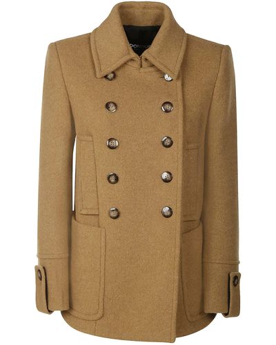 Dondup Double-breast Patched Pocket Peacoat - Natural
