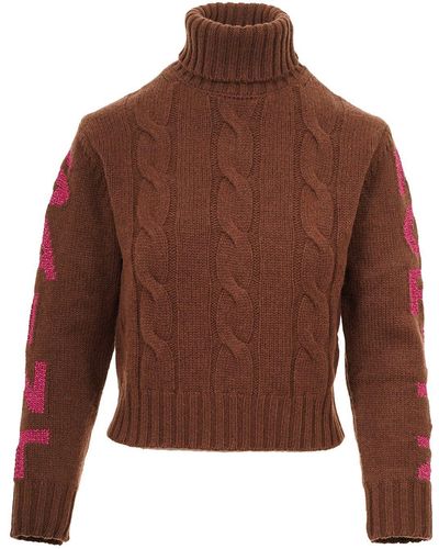 Mc2 Saint Barth Logo Intarsia-knit Turtleneck Sweater - Brown