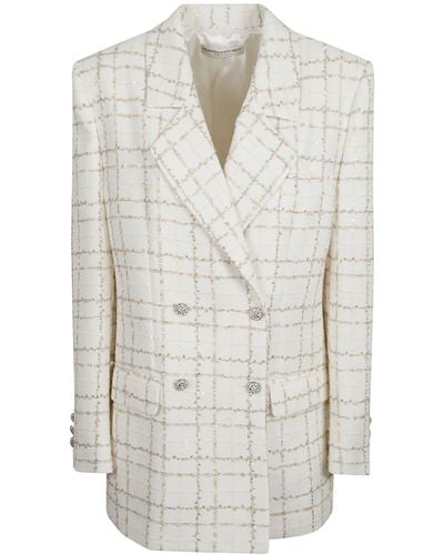 Alessandra Rich Oversized Sequin Checked Tweed Jacket - White