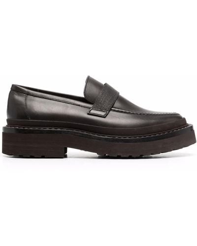 Brunello Cucinelli Crossover Strap Detail Loafers - Black