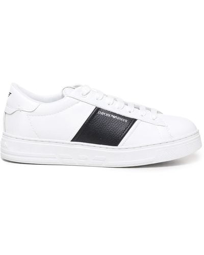 Emporio Armani Leather Sneakers With Logo - White