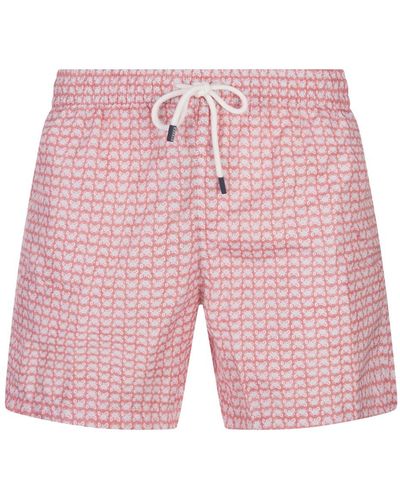 Fedeli Swim Shorts With Crab Pattern - Pink