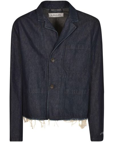 Lanvin Fringe Hem Tri Pocket Buttoned Jacket - Blue