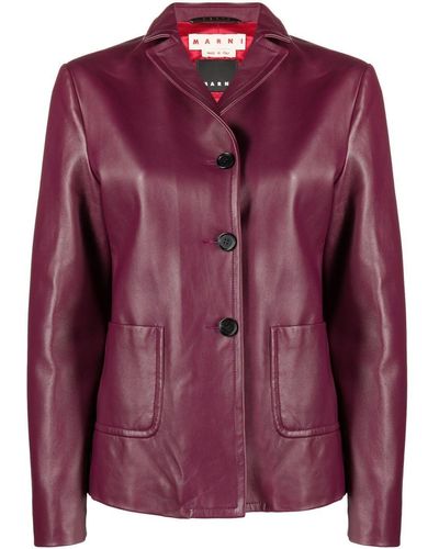 Marni V-neck Button Leather Jacket - Purple