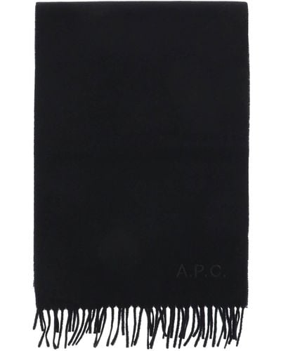 A.P.C. 'ambroise Brodée' Wool Scarf - Black