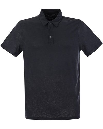 Majestic Filatures Linen Short-Sleeved Polo Shirt - Black