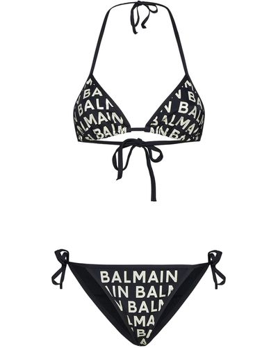 Balmain Logo-tape Triangle Bikini - White