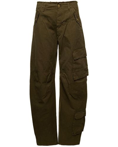 DARKPARK Military Cargo Jeans With Patch Pockets And Logo Detail - Green