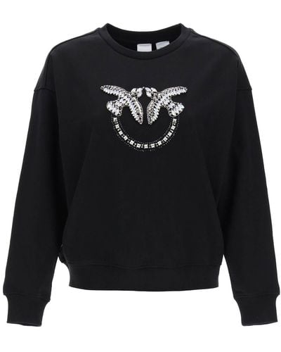 Pinko Nelly Sweatshirt With Love Birds Embroidery - Black