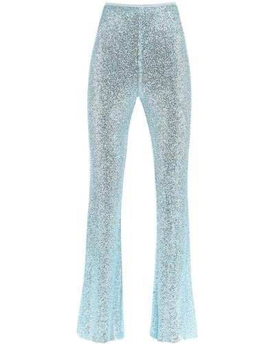 Self-Portrait Flared Trousers With Sequins And Beads - Blue