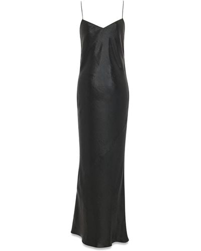 Saint Laurent Long Cowlback Dress In Iridescent Satin - Black
