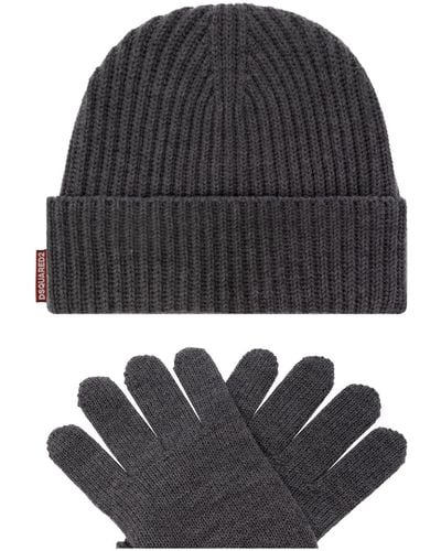 DSquared² Wool Kit: Beanie & Gloves - Black