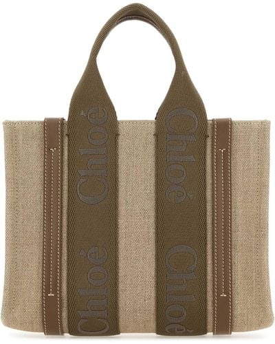 Chloé Linen Small Woody Shopping Bag - Brown