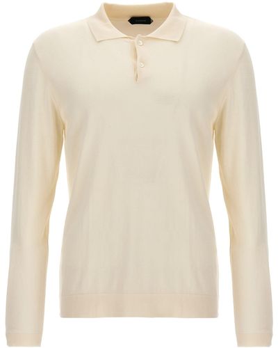 Zanone Cotton Silk Polo Shirt - Natural