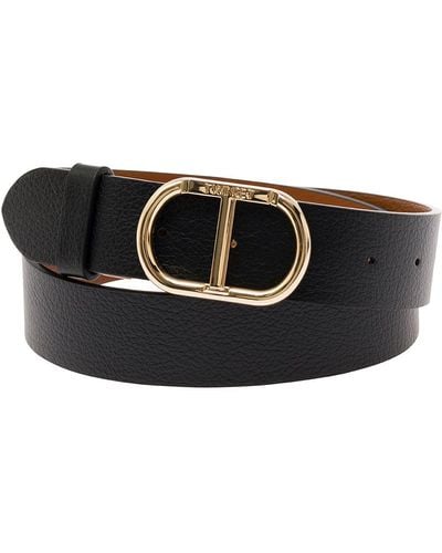 Twin Set And Reversible Belt With Oval T Buckle - Black