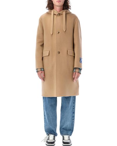 Off-White c/o Virgil Abloh Tags Cashmere Hooded Coat - Natural