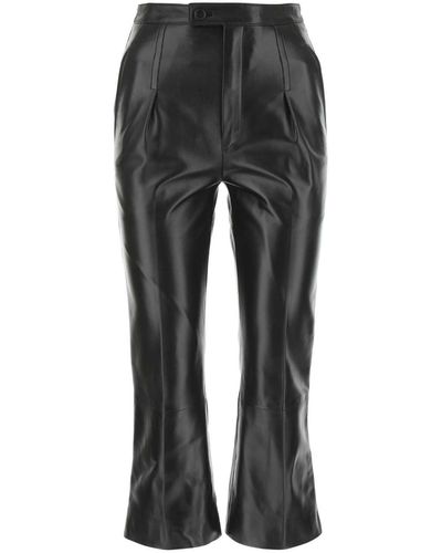 Saint Laurent Leather Cropped-Cut Pant - Black