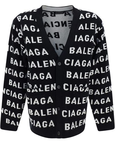 Balenciaga Intarsia Logo Wool Cardigan - Women's - Wool/polyamide - Black