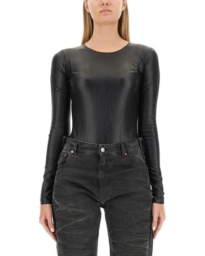 MM6 by Maison Martin Margiela Faux Leather Bodysuit - Black