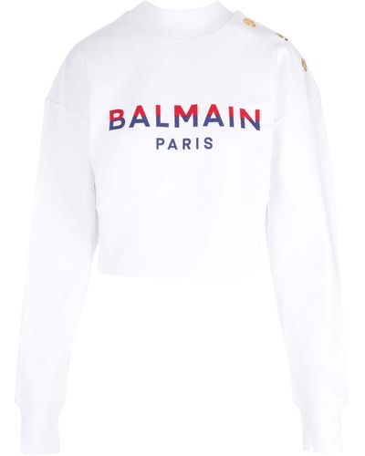 Balmain Cropped Sweatshirt With Logo - White