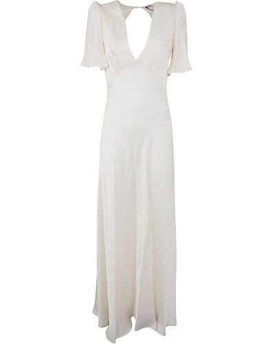 Twin Set V Neck Short Sleeves Long Dress - White