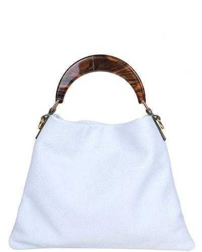 Marni Hobo Bag In Calfskin With Resin Handle - White