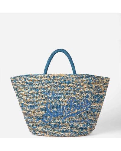 Mc2 Saint Barth Raffia And Bag With Front Embroidery - Blue
