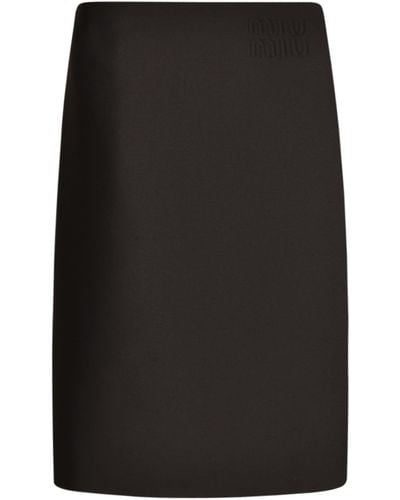 Miu Miu Logo Embroidered Plain Skirt - Black