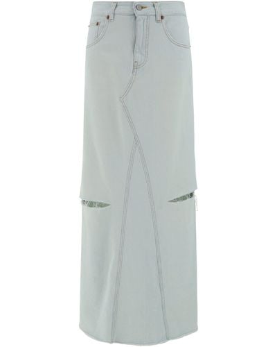 MM6 by Maison Martin Margiela Distressed Denim Maxi Skirt In - White