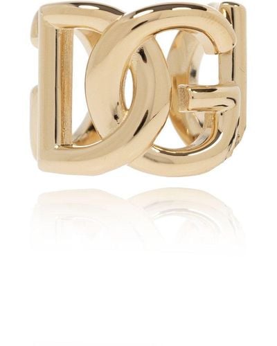 Dolce & Gabbana Logo Plaque Engraved Ring - Natural