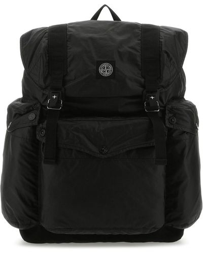 Stone Island Black Cotton And Nylon Backpack