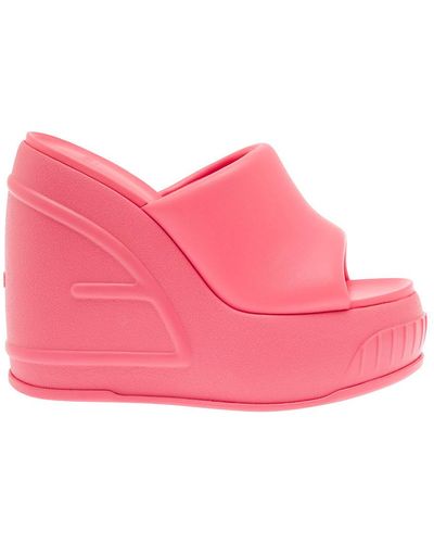 Fendi Pink Platform Slides With Embossed Oversized Ff Pattern In Leather Woman