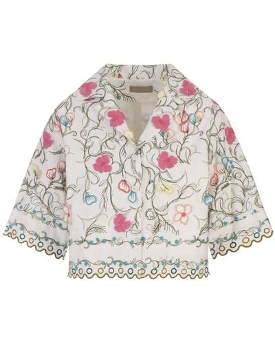 Elie Saab Cotton Embroidered Garden Jacket - White