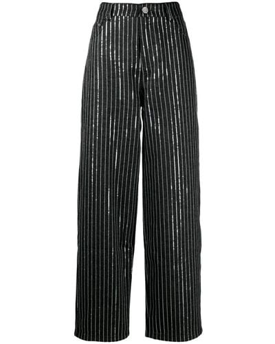 ROTATE BIRGER CHRISTENSEN Sequinned Striped Wide-leg Pants - Black