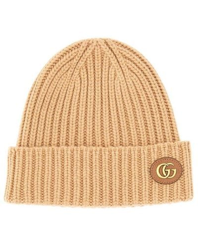 Gucci Double G Knitted Beanie - Natural