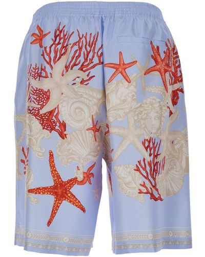 Versace Shorts With Seabed Print - Blue