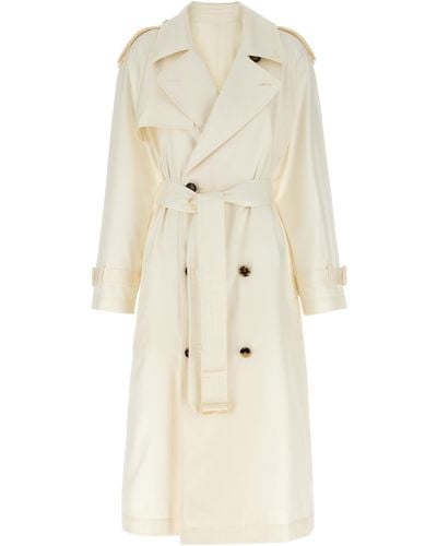 Burberry Silk Maxi Trench Coat - Natural