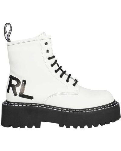 Karl Lagerfeld Lace-Up Ankle Boots - White