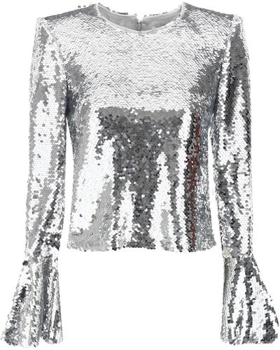 Self-Portrait Self Portrait Sequined Cropped Top - White