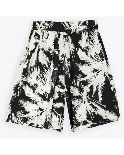 Laneus Palm Short Off And Palm Printed Viscose Shorts - Black