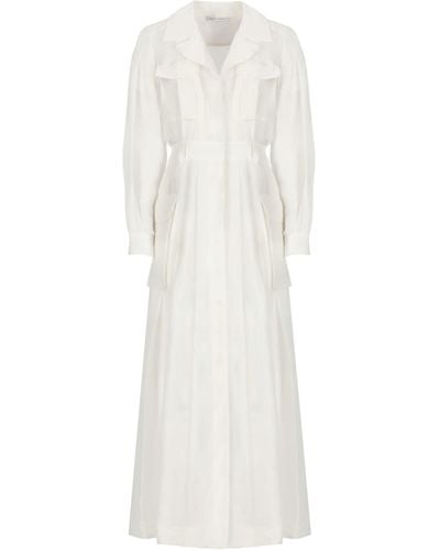 Alberta Ferretti Linen And Silk Chemisier Dress - White