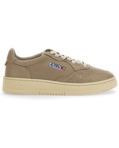 Autry Logo Detailed Lace-Up Trainers - Brown
