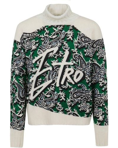 Etro Ribbed Turtleneck Knit Jumper - Green