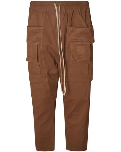 Rick Owens Drawstring Waist Cropped Cargo Trousers - Brown