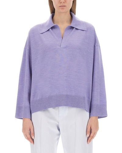 Bottega Veneta Bv Embroidered Knit Polo Shirt - Purple