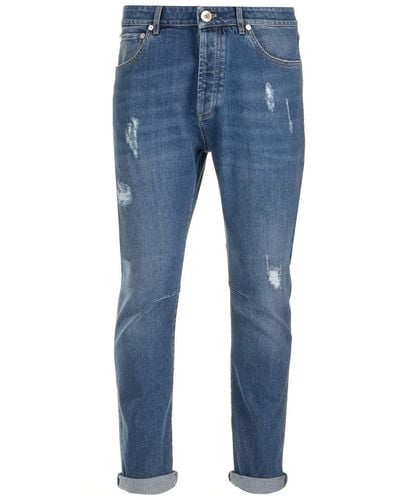 Brunello Cucinelli Distressed Straight-Leg Jeans - Blue
