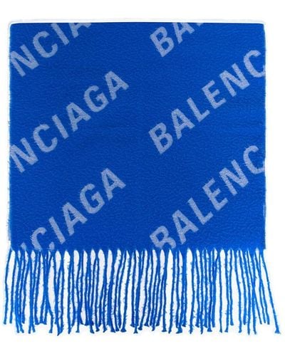 Balenciaga Logo-jacquard Wool Scarf - Blue