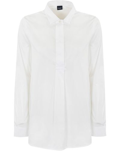 Fay Stretch Poplin Shirt - White