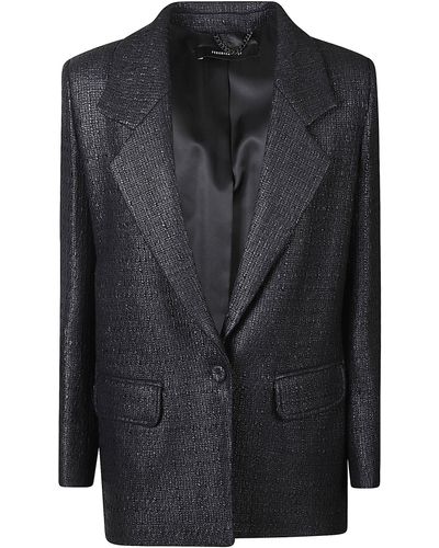 FEDERICA TOSI Single-Button Tweed Blazer - Black